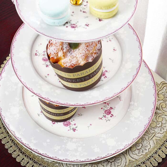 Набір із 6 чашок та блюдець &quotРожева троянда&quot, британський вінтажний набір післяобідніх чашок, порцелянова кавова чашка із золотим обідком, 150 мл (рожевий 3-рівневий пластик)