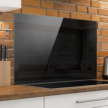 Задня панель для кухні, скляна, темно-чорна, 59 см x 120 см, для кухні та ванної кімнати, безпечне скло (40 см x 60 см)