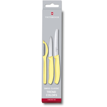 Набір кухонний Victorinox SwissClassic Paring Set 3шт з жовт. ручкою (2 ножа, овощечистка Universal) у подар.упак.