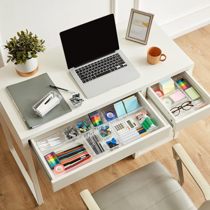 Органайзер для шухляд Lifewit 25 предметів з 4 розмірами, система органайзерів туалетного столика, прозорий пластиковий ящик для макіяжу/ванної кімнати/ящиків, підноси для столу для кухонь, ювелірних виробів, спальні, офісу