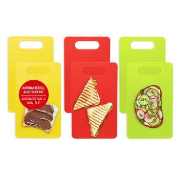 Набір обробних дощок Coolinato, 3 шт., різні розміри, антибактеріальні дошки з жолобком для збору соку, 3 кольори для гігієнічного розділення продуктів (набір 6 шт. кольорових - 24,5x14,5 см)