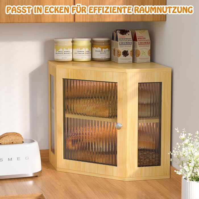 Хлебница угловая бамбуковая с 2 уровнями 32 x 32 x 35 см EXABANG