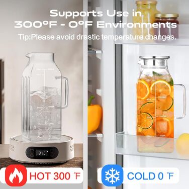 Скляний глечик з кришкою та мірною шкалою 2 л Aofmee