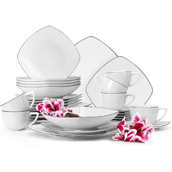 Набор посуды konsimo Combi на 12 персон Набор тарелок CARLINA Modern 36 предметов Столовый сервиз - Сервиз и наборы посуды - Комбинированный сервиз 12 персон - Сервиз для семьи - Посуда Столовая посуда (Комбинированный сервиз 30 шт., черные края)