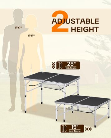 Складаний кемпінговий стіл з регульованою висотою 90 x 60 см Sportneer