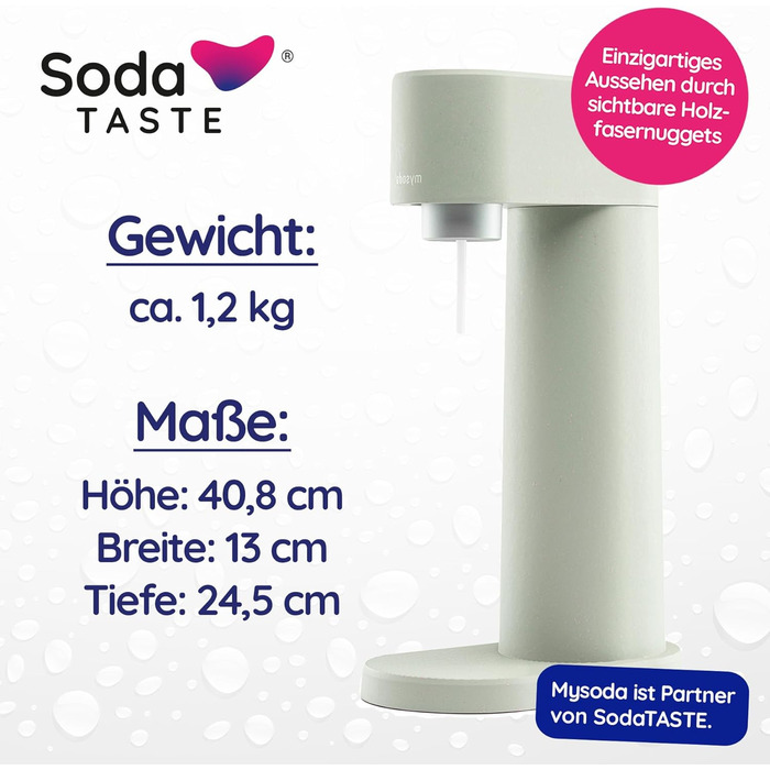 Набор для газирования воды, 4 предмета, классик + яблоко, светло-зеленый Mysoda Woody SodaTASTE