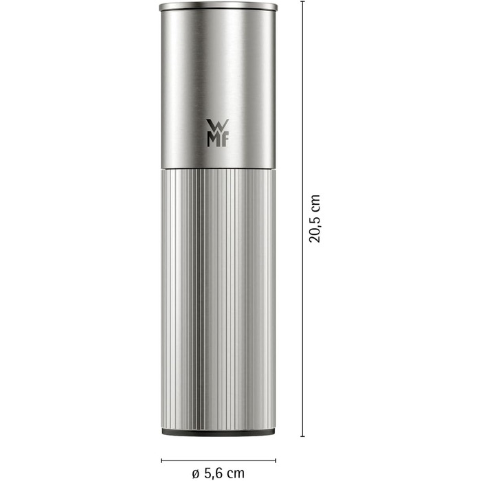 Млинок для спецій WMF Signature Pro, керамічний млинок, регульований рівень помелу, легке наповнення, млинок для солі та перцю, магнітна кришка для захисту аромату, нержавіюча сталь, 0604036030