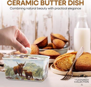 Маслянка з кришкою, китайська кераміка, з гарними акварельними мотивами, дизайн від Jennifer Rose Gallery для Busy Bees (біла або кремова)