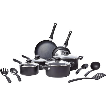 Набір посуду з антипригарним покриттям Kitchen-Profi Basics, 15 предметів, чорний