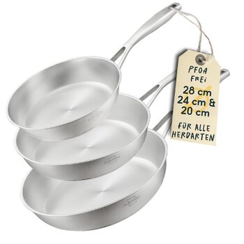 Набір з 3 сковорідок 20, 24 та 28 см, нержавіюча сталь без покриття Silberthal