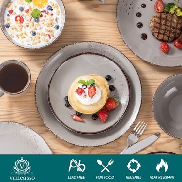 Набір столового посуду на 12 персон, 48 предметів, сірий NAVIA Vancasso