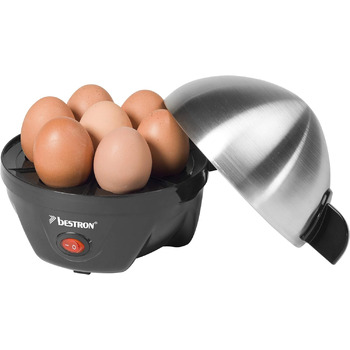 Яйцеварка Bestron на 7 яєць, в т.ч. мірний стакан для води з гравером для яєць, 3 рівні жорсткості, 350 Вт, чорний/ (сріблястий)
