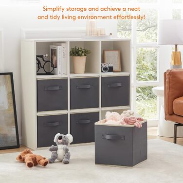 Складні кубики для зберігання Lifewit 6 шт. 18 л, середні декоративні тканинні ящики для зберігання з ручками для організації полиць шафи, 26,5 x 26,5 x 28 см, (сірий, 30x30x30 см)