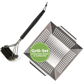 Кошик для гриля 29,5 x 29,5 x 6 см із щіткою 42 см, нержавіюча сталь Blumtal