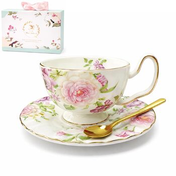 Керамічна чайна чашка з блюдцями та ложкою 200 мл AHKALVTE