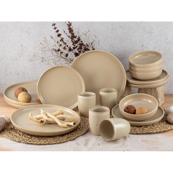 Серия Uno Набор посуды из 16 предметов, комбинированный сервиз из керамогранита (песок, комбинированный набор из 16 предметов), 22978