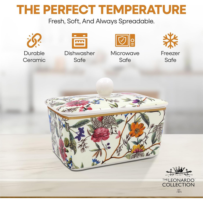 Маслянка з кришкою, китайська кераміка, з гарними акварельними мотивами, дизайн від Jennifer Rose Gallery для Busy Bees (кремові кольори)