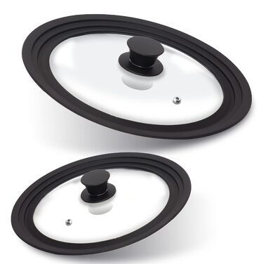 Силіконові універсальні кришки Anaeat для каструль, сковорідок та пателень загартоване скло з термостійким силіконовим обідком, підходять для посуду діаметром від 18 до 30 см (2 шт.)