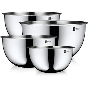 Набор чаш для смешивания из нержавеющей стали HEYNNA 4 шт. разных размеров Размеры 2-4,5 л, штабелируемый и пригодный для мытья в посудомоечной машине для выпечки, салатов и кухонных мисок