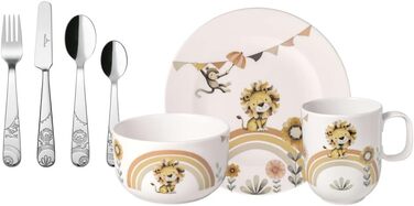 Дитяча тарілка Boho Kids 'Roar Like A Lion', порцелянова тарілка в стилі бохо, тарілка для дитячого посуду, діаметром 21,5 см, можна мити в посудомийній машині, можна використовувати в мікрохвильовій печі, різнокольорова (Ensemble de vaisselle pour enfant