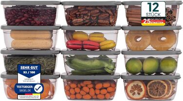 Герметичные банки для хранения uandu с крышками Набор из 12 баночек для хранения Герметичная кухня для хранения всех продуктов Не содержит бисфенола А Органайзер для кухни Контейнер для хранения Склад муки (серый-12x750)