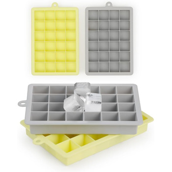 Силиконовые формочки для 24 кубиков льда 2,6 см, набор 2 предмета, желтый и серый Blumtal