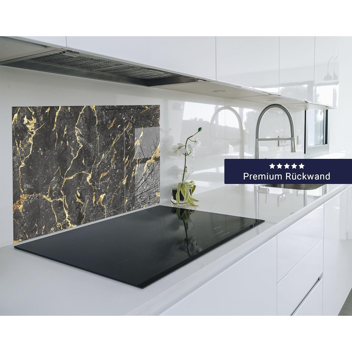 Фартух для плити timalo, настінна раковина, кухонний фартух, скляний вигляд Акрилове скло 2 мм Скляний фартух, акрилові скляні кухонні панелі, захисна панель для фартуха Мармурове біле золото (60x52 см, 67- Мармурове чорне золото)