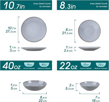 Столовый сервиз из керамогранита, vancasso 32 предмета Карстовый комбинированный сервиз из фаянса, набор посуды в винтажном стиле на 4-12 человек (Karst-wt, посуда на 4 персоны)
