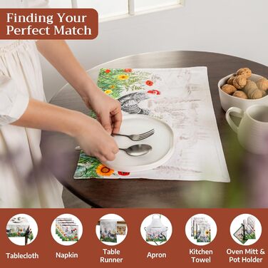 Бавовняні килимки, набір з 4 шт. , декоративні килимки, пасхальні килимки, що праються, для свят, вечерь, весни, літа (33 см x 48 см) (025 - Basse Cour), 39Hermine, 100