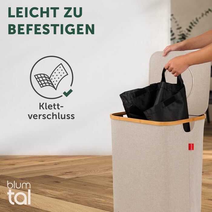 Контейнер для збору пляшок Blumtal Deposit 150 л з 2 відділеннями - Бамбуковий органайзер для пляшок - Збірник порожніх пляшок - Збірник пляшок - Контейнер для збору порожніх пляшок з отвором - Збірник пляшок (бежевий, Збірник пляшок - 100 л)