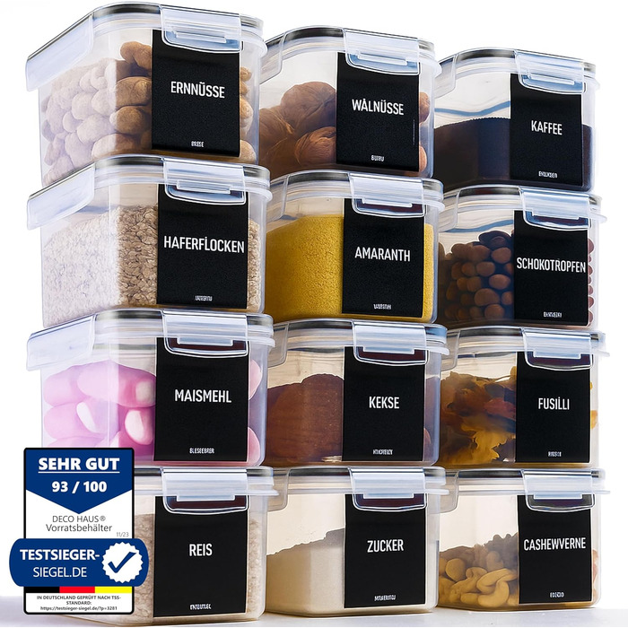 Набор из 12 контейнеров для хранения 800 мл, прозрачный/черный Deco haus