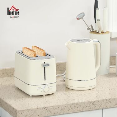 Комплект чайника та тостера HOMCOM 2200 Вт 1,7 л, тостер на 2 скибочки, 6 рівнів підрум&39янення, функція розігріву та розморожування, набір для сніданку з фільтром від накипу та піддоном для крихт, термостат Otter UK (бежевий)