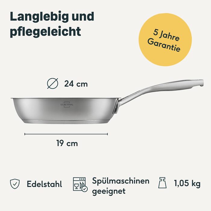 Сковорода 24 см, нержавіюча сталь без покриття Silberthal