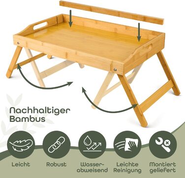 Бамбуковий піднос Blumtal з дерев&39яною підставкою для планшетів/телефонів - Піднос для сніданку для ліжка - Складаний столик для ліжка 50 x 30 x 6 см - Столик для ноутбука для дивана - Міцний піднос для дивана білий (натуральний)