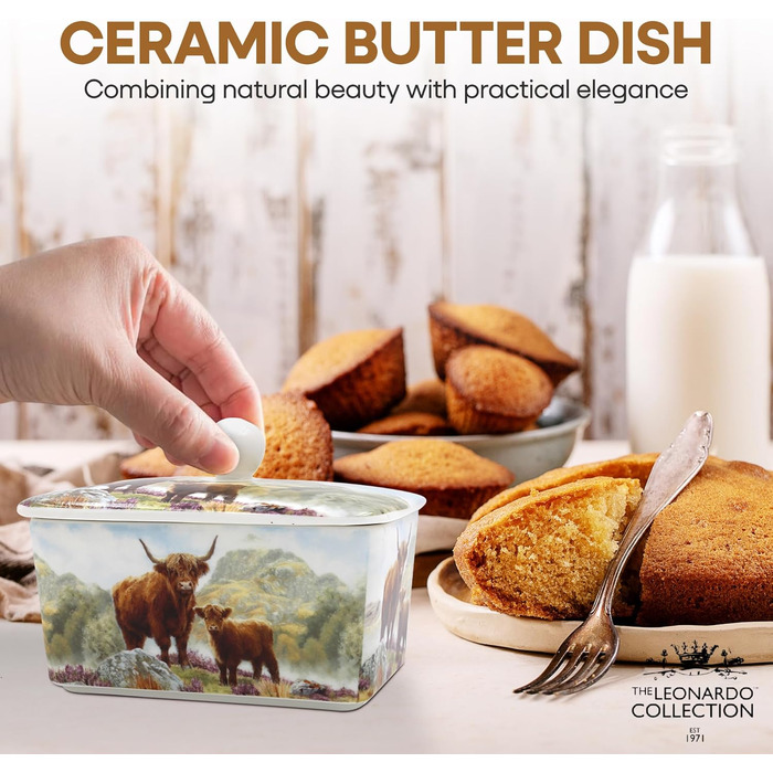 Маслянка з кришкою, китайська кераміка, з гарними акварельними мотивами, дизайн від Jennifer Rose Gallery для Busy Bees (біла або кремова)