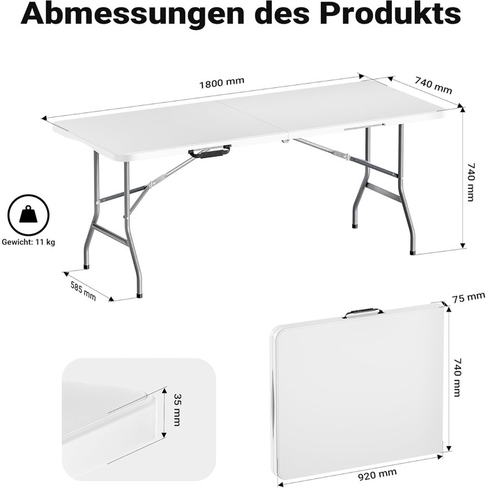 Складной кемпинговый стол 180x74x74 см Wiltec