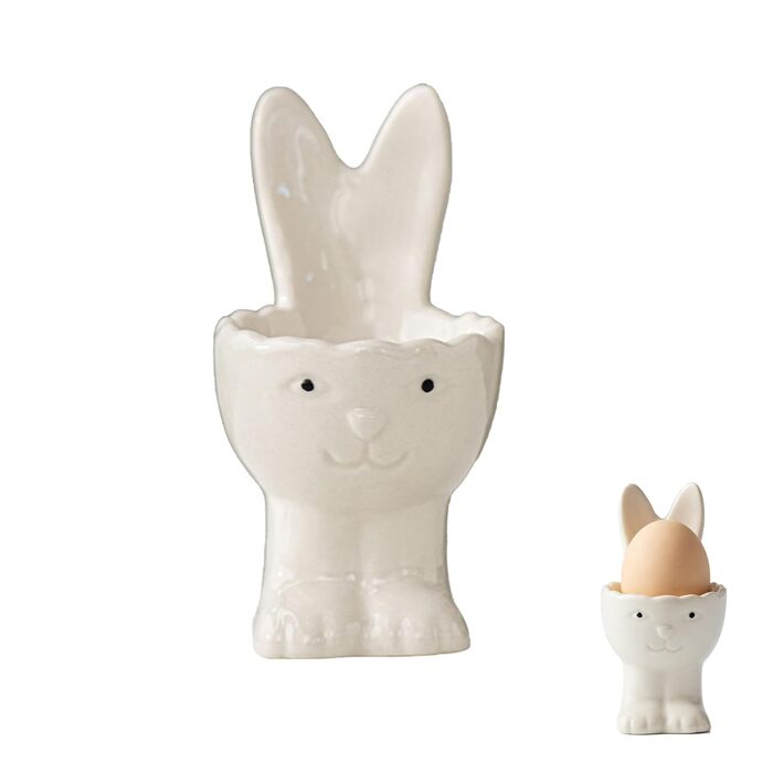 Набір із 2 порцелянових стаканчиків для яєць на Великдень, керамічні стаканчики для яєць у формі кролика, кумедні тарілки у формі пасхальних яєць-зайчиків, можна мити в посудомийній машині, підставка для варених яєць, великодні подарунки (A білий)