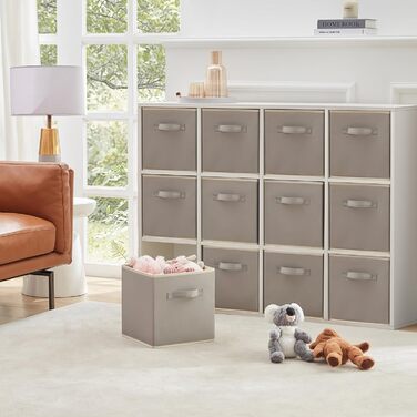 Кубики для хранения, Тканевая коробка для хранения, Нетканые коробки для заказа с ручкой для полки куба, Складная коробка, Хранение одежды, 26,5 X 26,5 X 28 см, светло-серый, 12 шт.