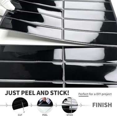 Наклейки на плитку DEWOO, клейка плитка, плитка Metro, самоклеюча настінна плитка, плівка для плитки для кухні та ванної кімнати, прямокутна, - шт. (30,5 x 30,5 см) (10, чорний)