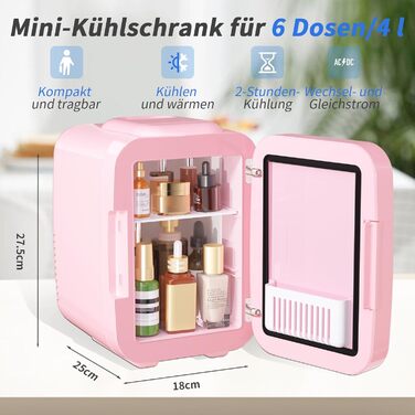 Мини-холодильник со светодиодным зеркалом 4 л розовый YASHE