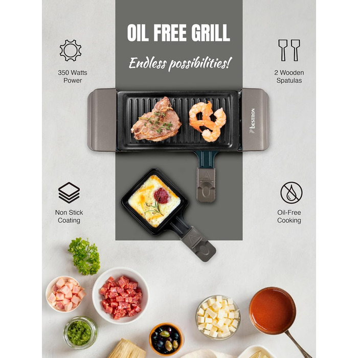 Раклетниця-гриль на 2 персони 350 Вт сірий Titanium Grey Bestron