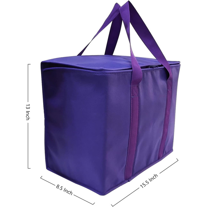 Сумка-холодильник XL на блискавці, багаторазова, зберігає їжу гарячою або холодною, ідеально підходить для прийому їжі, Instacart, ресторани, фіолетова, 2 шт.
