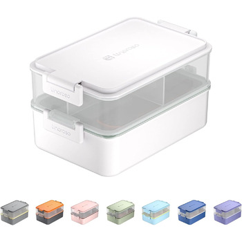 Ланчбокс Linoroso Ланч-бокс для дорослих з 3 відділеннями Bento Box з контейнером для соусу та посудом Ланч-бокс для мікрохвильової печі та посудомийної машини Пластик без бісфенолу А Як коробка для сніданку Салат-бокс - (Білий)
