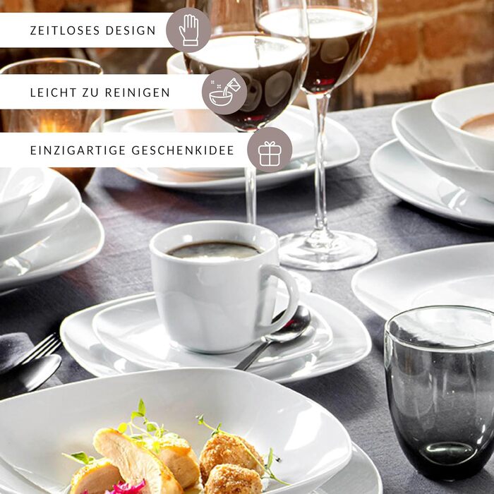 ПЕВЕЦ Белый столовый сервиз Bilgola, набор фарфоровой посуды из 30 предметов на 6 персон, набор тарелок округлого дизайна, обеденная тарелка (кофейные чашки 12 шт.)