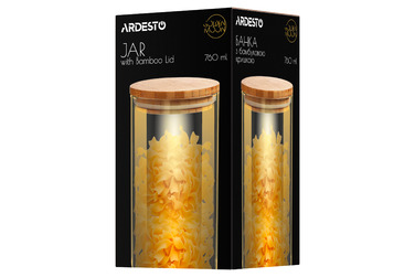 ARDESTO Банка для зберігання Golden Moon, 760мл, скло, бамбук, кругла, золотистий