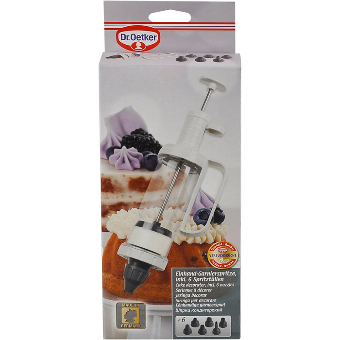 Одноручний шприц для декорування з 6 насадками, білий Dr. Oetker