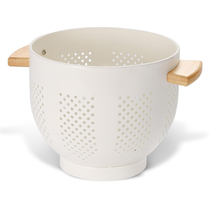 Металеве сито для пасти з дерев&39яною ручкою та стабільною основою, велике кухонне сито 22 см для пасти, овочів та фруктів, міцне кухонне сито (кремового кольору)