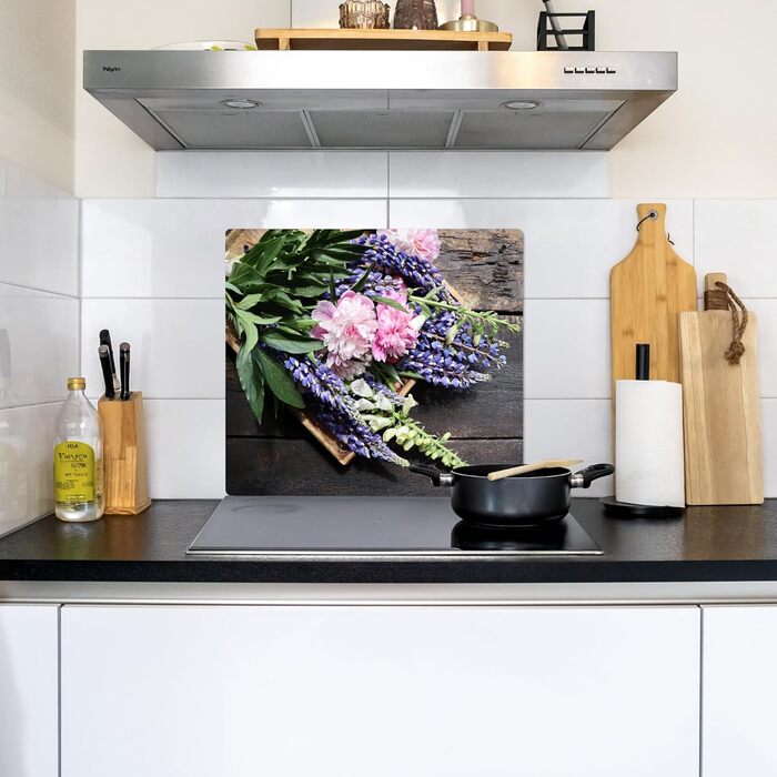 Фартух для плити, кухонний фартух, вініл, 78x52 см, декор для кухні, облицювання стіни, кришка для плити - сіро-чорний (квітковий - вінтажний, 51,6Д x 57,6Ш см)