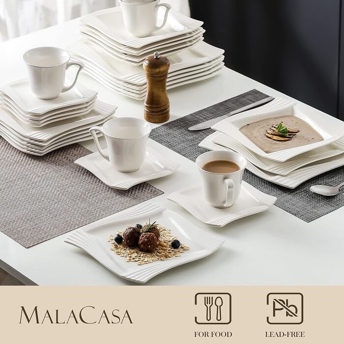 Набір фарфорових тарілок для столового сервізу на 6 персон 30 предметів MALACASA