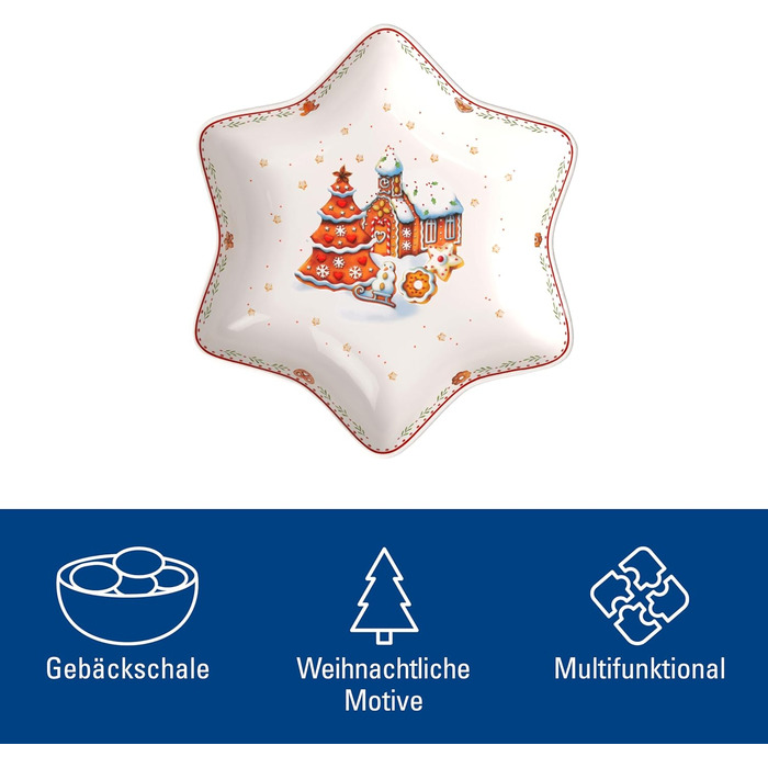 Миска для печива, преміум-порцеляна, червона, різнокольорова, 24,5 см Star Bowl Gingerbread Village M